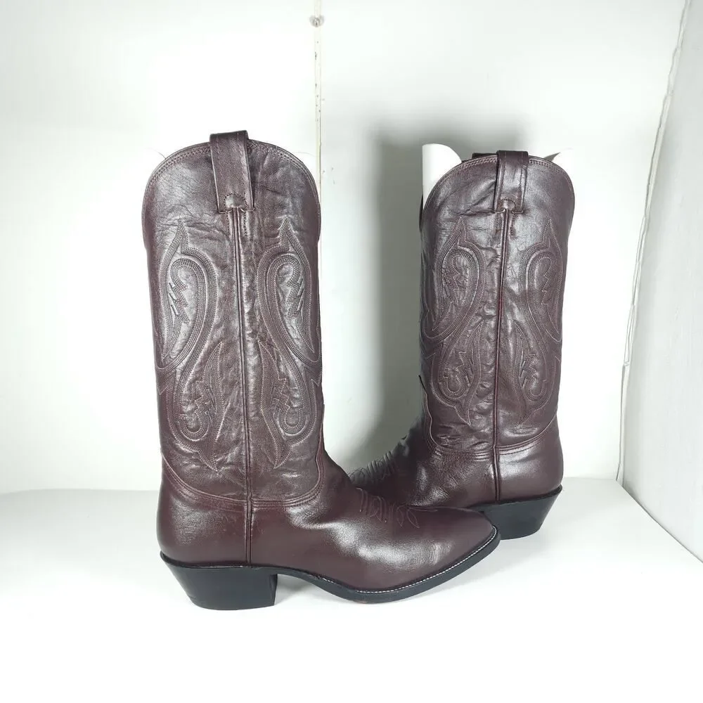 Nocona Men's US 9D 8011 Brown Leather Embroidered Western Cowboy Boots